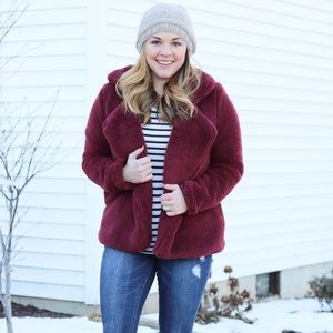 Faux Fur Burgundy Coat XS